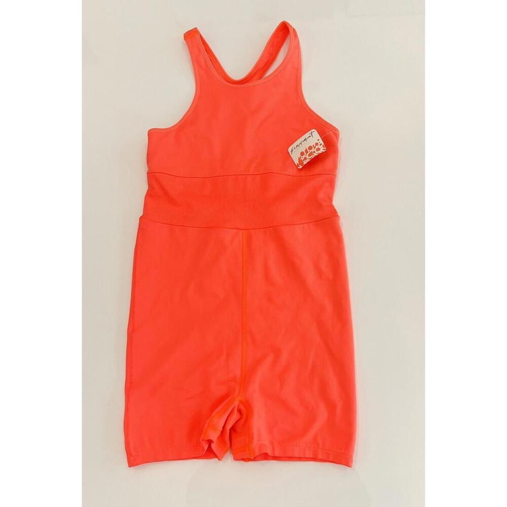 Free People Movement Every Single Time Runsie Womens M/L NEON Coral Romper Tank - Picture 6 of 6